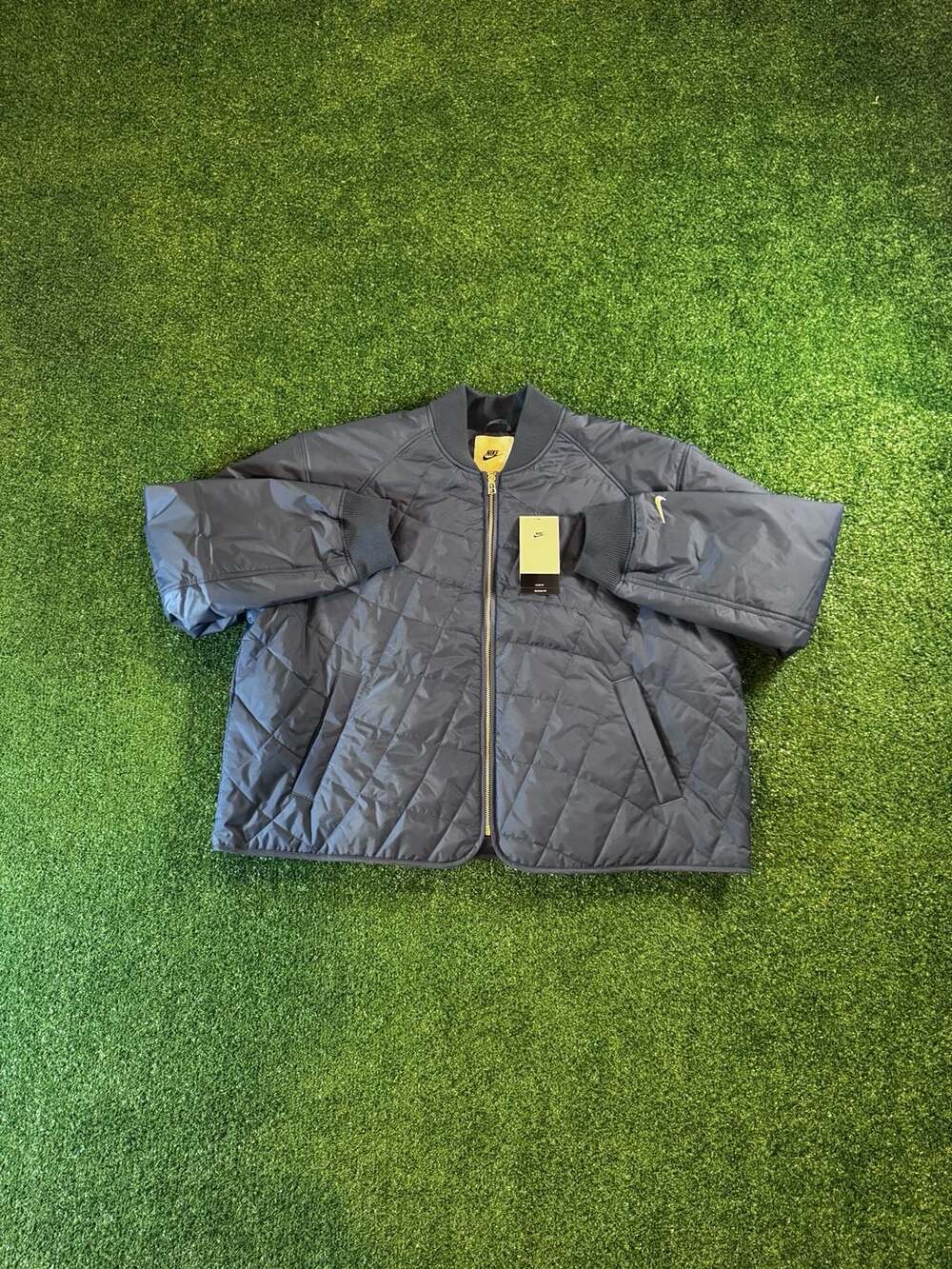 Nike Quilted Bomber Jacket Size XL Blue Nylon Full Zip Swoosh